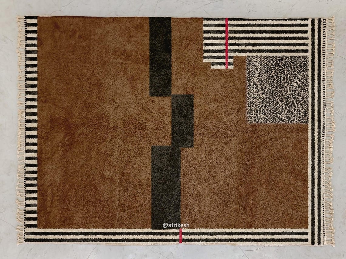 Amber – Brown and Black Moroccan Rug | Beni Ourain Striped Rug – Custom Sizes - Image 6