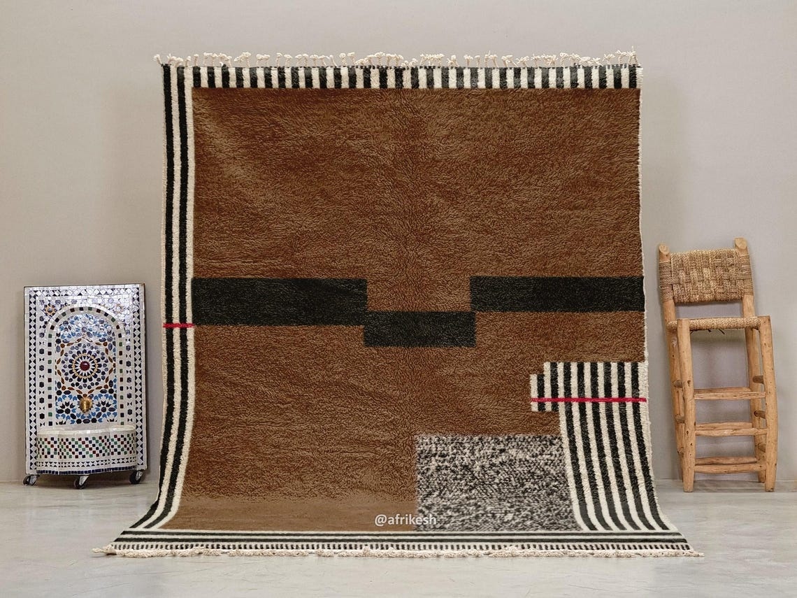 Amber – Brown and Black Moroccan Rug | Beni Ourain Striped Rug – Custom Sizes - Image 2