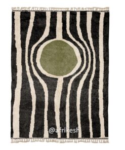 Azru– Black And Green Striped Rug | Moroccan Beni Ourain Rug – Custom Sizes