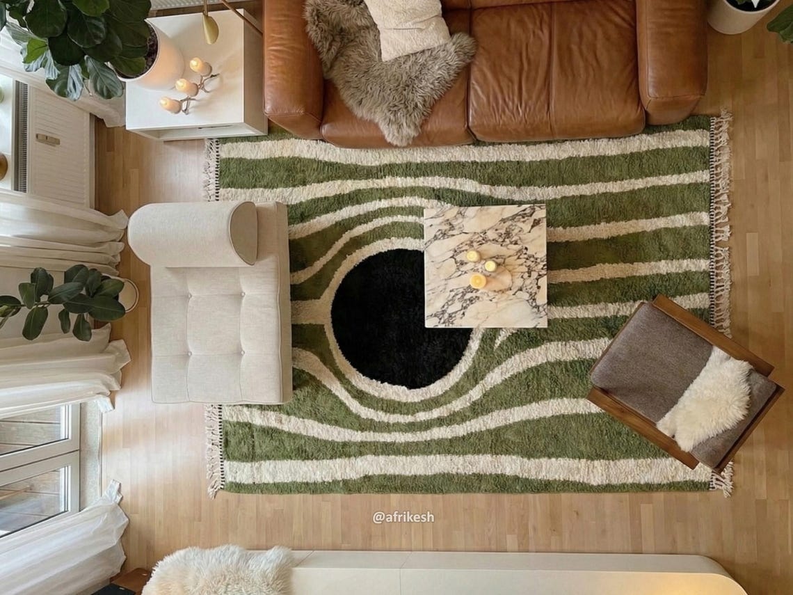 Azru– Green and White Striped Rug | Moroccan Beni Ourain Rug – Custom Sizes - Image 6