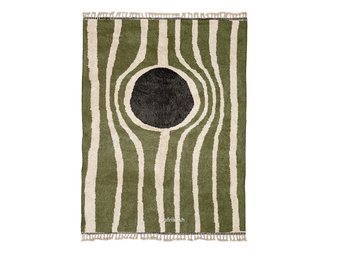 Azru– Green and White Striped Rug | Moroccan Beni Ourain Rug – Custom Sizes