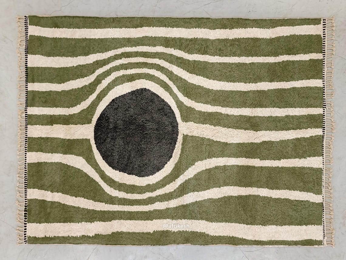 Azru– Green and White Striped Rug | Moroccan Beni Ourain Rug – Custom Sizes - Image 7