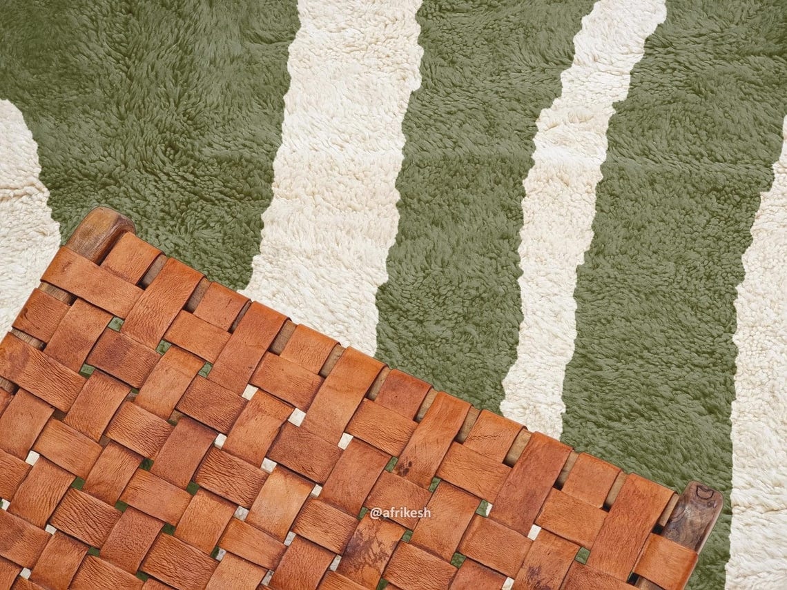 Azru– Green and White Striped Rug | Moroccan Beni Ourain Rug – Custom Sizes - Image 4