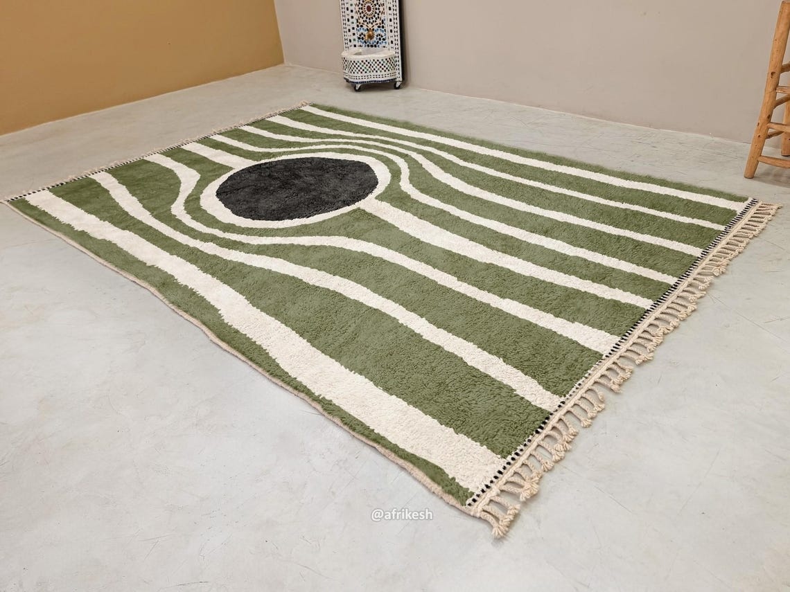 Azru– Green and White Striped Rug | Moroccan Beni Ourain Rug – Custom Sizes - Image 3