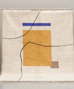 Alternative view of Dhahab – Moroccan Abstract Carpet | Beni Ourain White and Mustard Rug – Custom Sizes