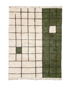 Tafukt – Green & White Moroccan Rug – Beni Ourain Grid Custom Rug