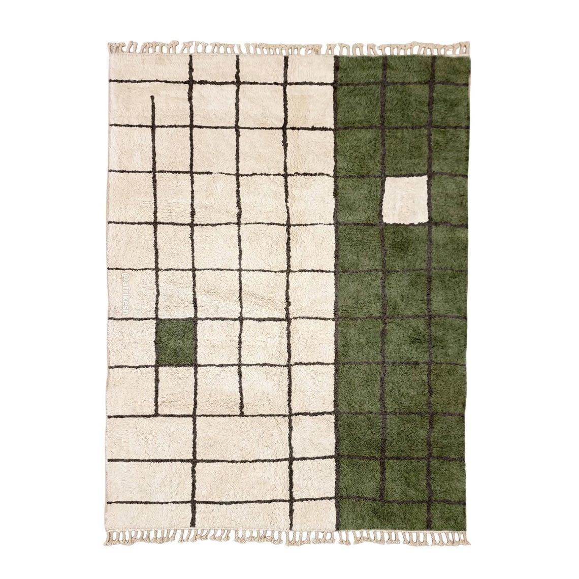 Tafukt – Green & White Moroccan Rug – Beni Ourain Grid Custom Rug