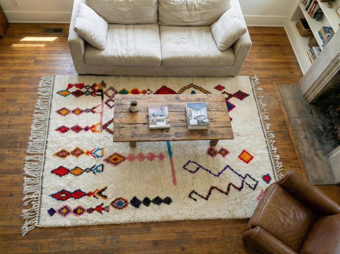 Izoran – Moroccan Beni Ourain Artistic Rug- Colorful Geometric Azilal Carpet - Image 8