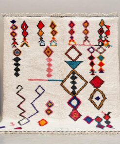 Alternative view of Izoran – Moroccan Beni Ourain Artistic Rug- Colorful Geometric Azilal Carpet