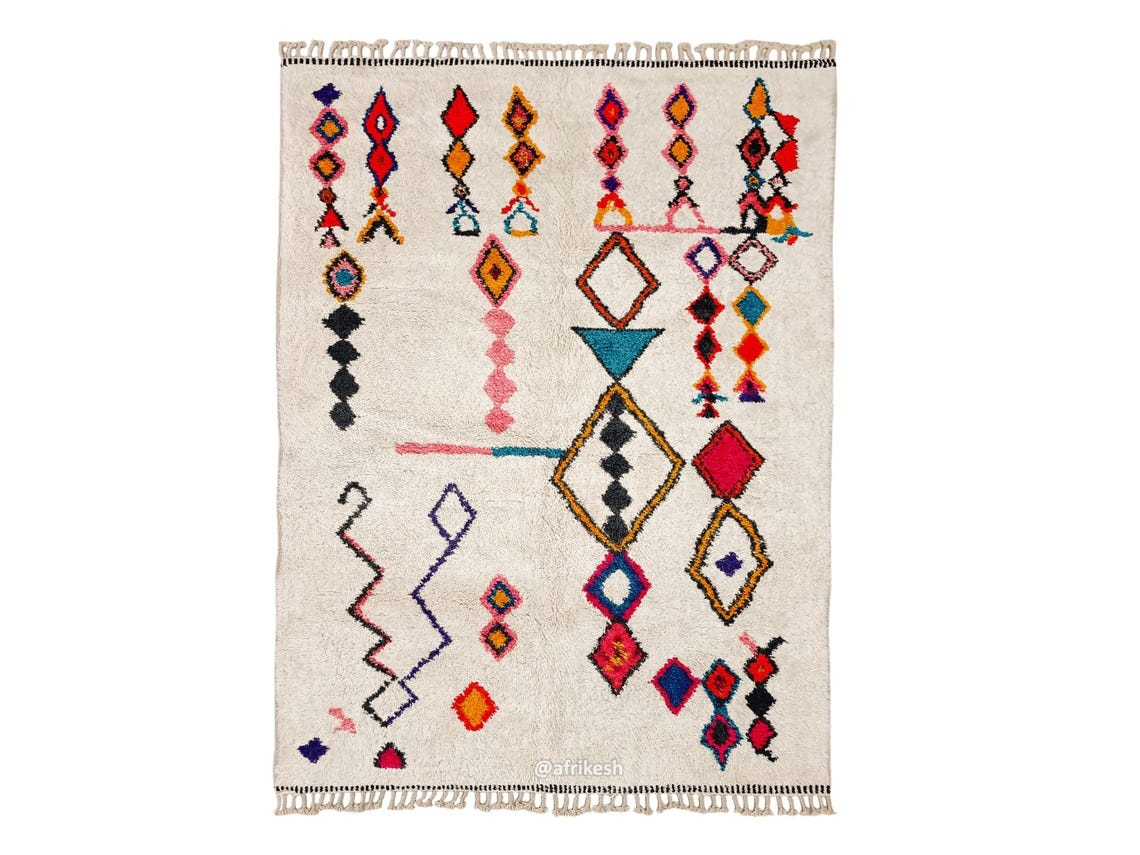 Izoran – Moroccan Beni Ourain Artistic Rug- Colorful Geometric Azilal Carpet