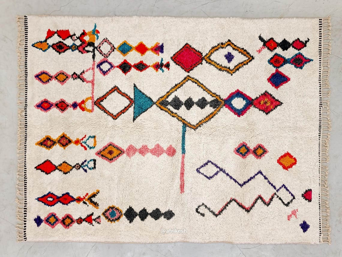 Izoran – Moroccan Beni Ourain Artistic Rug- Colorful Geometric Azilal Carpet - Image 9