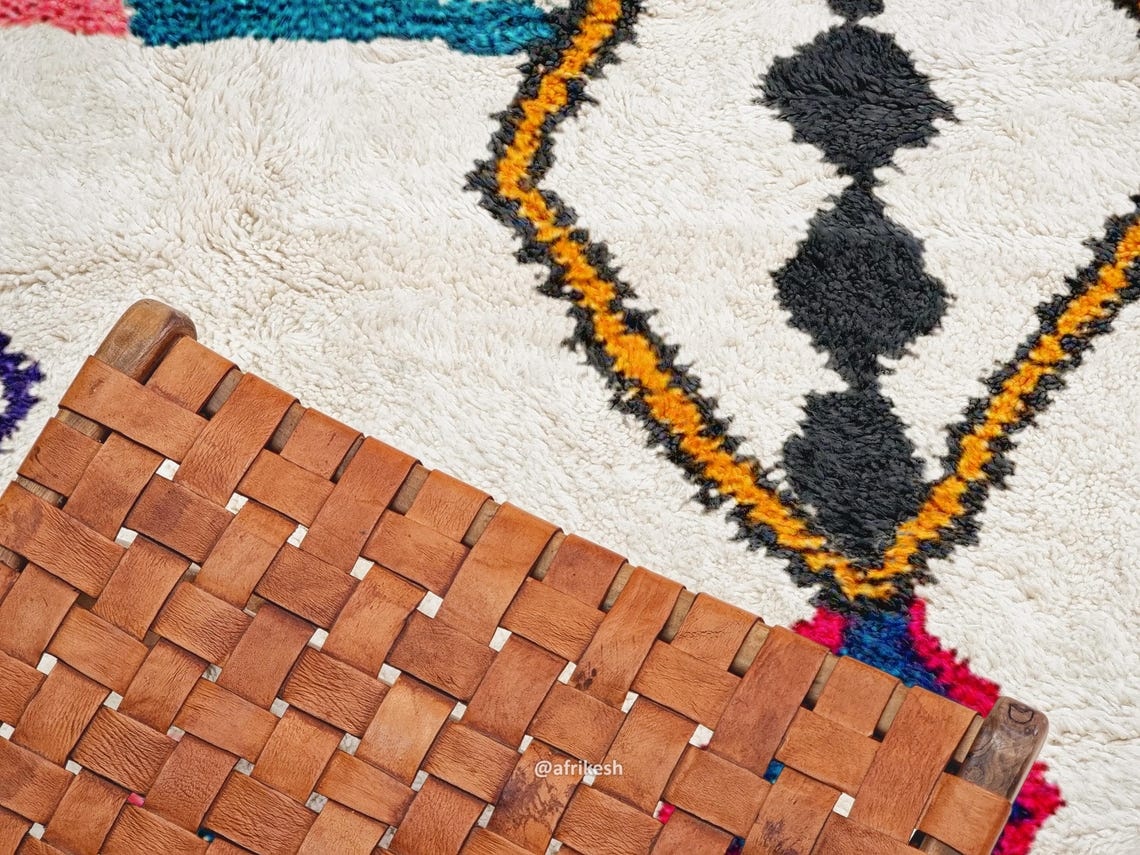 Izoran – Moroccan Beni Ourain Artistic Rug- Colorful Geometric Azilal Carpet - Image 5