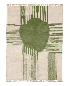 Nawat –Green and White Moroccan Rug | Beni Ourain Striped Rug – Custom Sizes