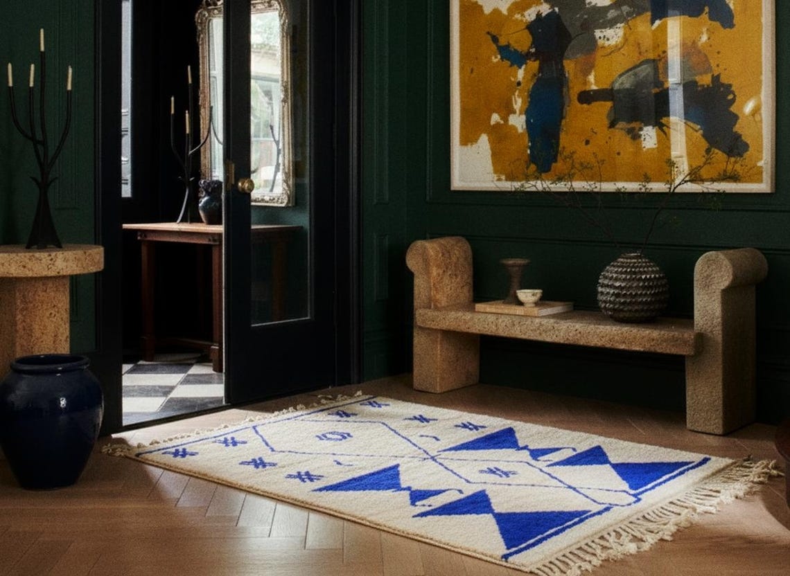 Shadi– Beni Ourain Blue and White Moroccan Rug – Custom Geometric Rug - Image 8