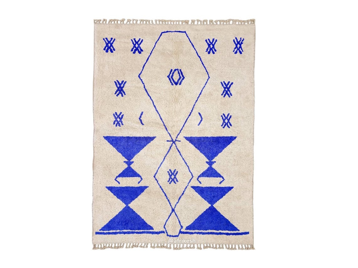 Shadi– Beni Ourain Blue and White Moroccan Rug – Custom Geometric Rug