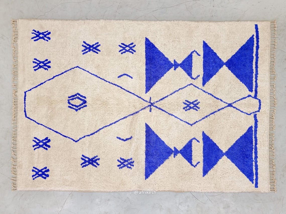 Shadi– Beni Ourain Blue and White Moroccan Rug – Custom Geometric Rug - Image 7