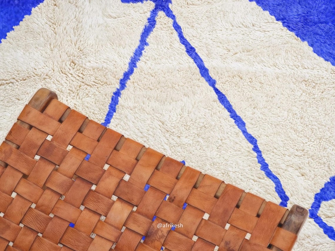 Shadi– Beni Ourain Blue and White Moroccan Rug – Custom Geometric Rug - Image 6