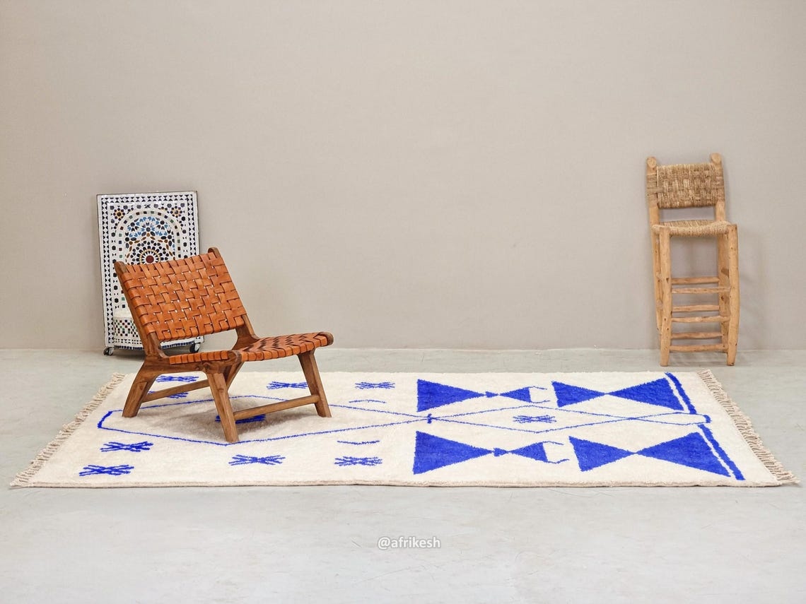 Shadi– Beni Ourain Blue and White Moroccan Rug – Custom Geometric Rug - Image 4
