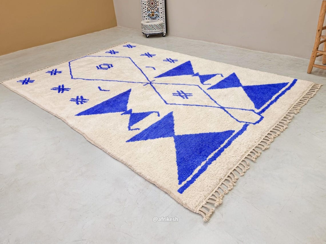 Shadi– Beni Ourain Blue and White Moroccan Rug – Custom Geometric Rug - Image 3