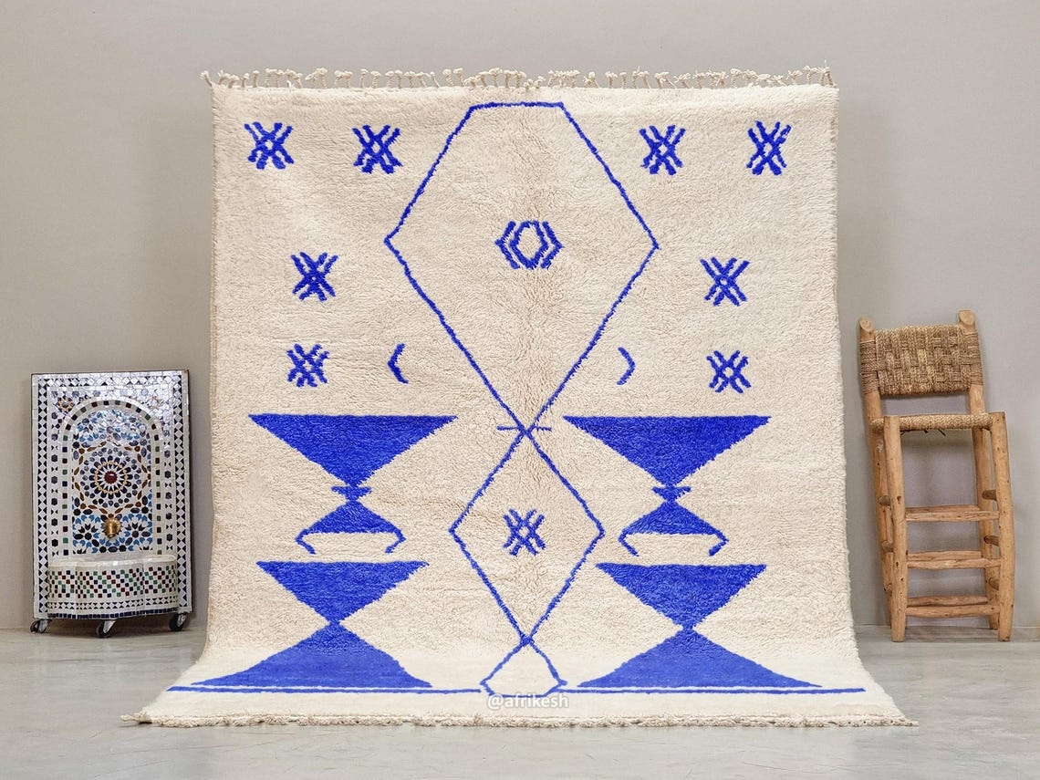 Shadi– Beni Ourain Blue and White Moroccan Rug – Custom Geometric Rug - Image 2