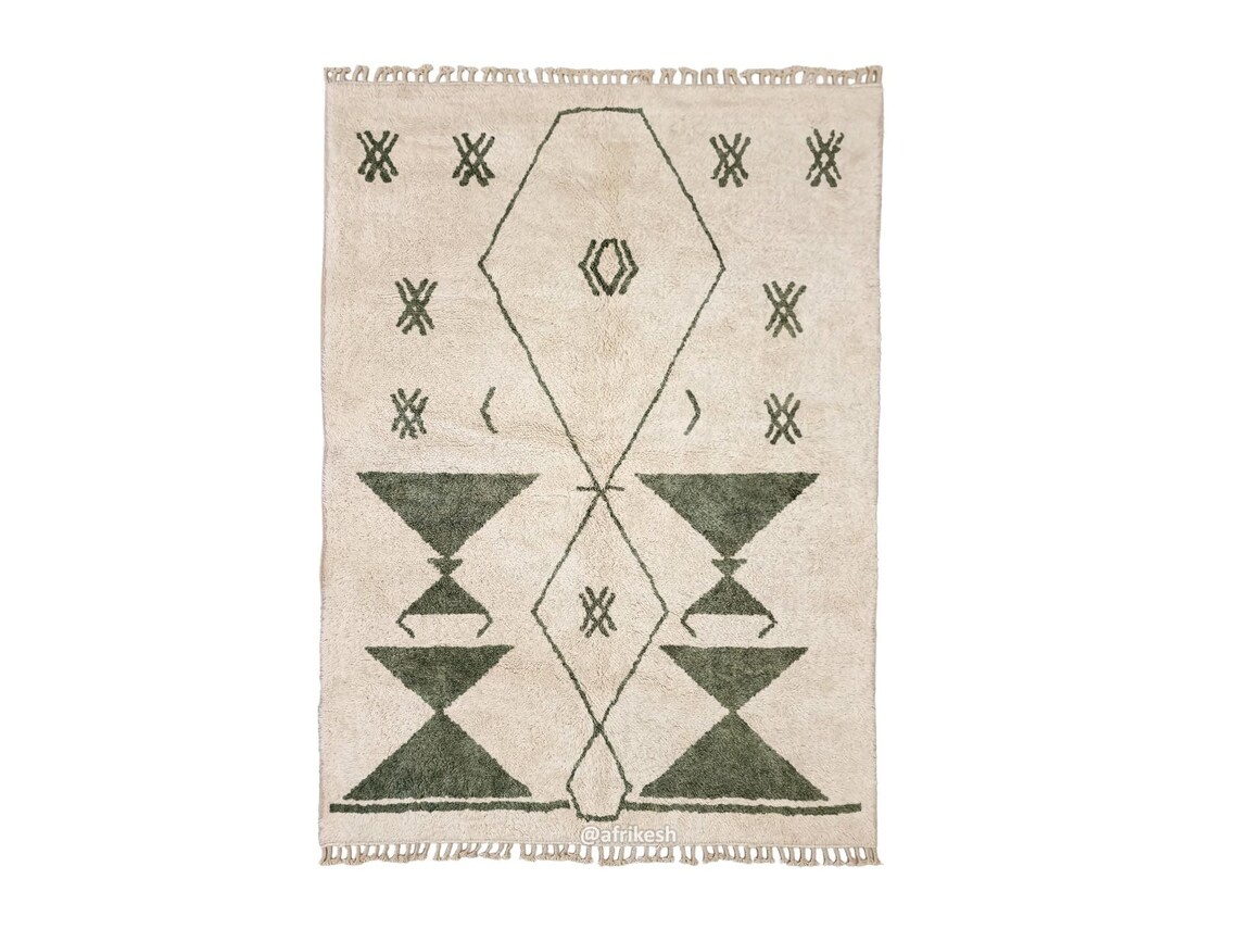Shadi– Beni Ourain Green and White Moroccan Rug – Custom Geometric Rug