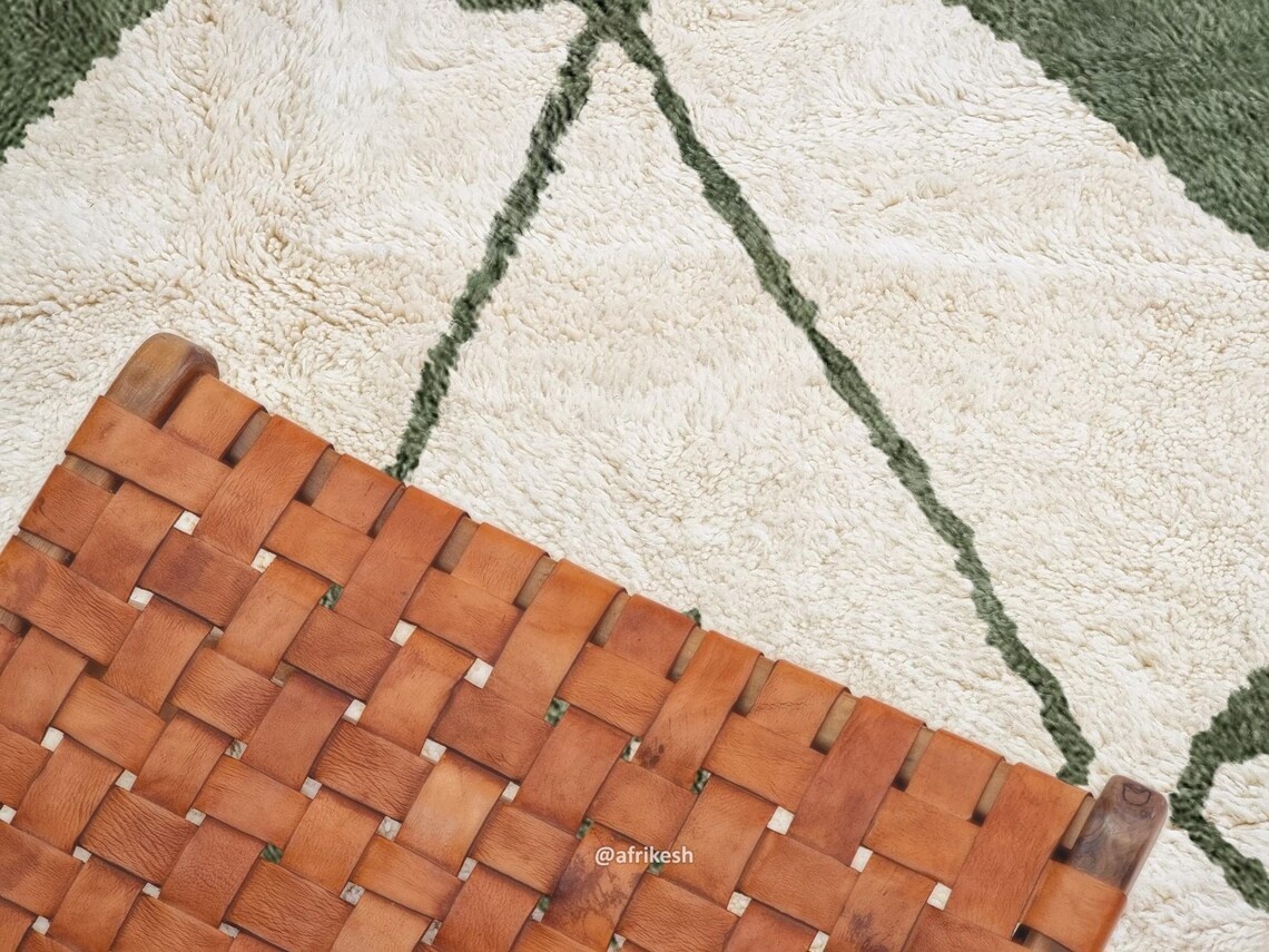 Shadi– Beni Ourain Green and White Moroccan Rug – Custom Geometric Rug - Image 6