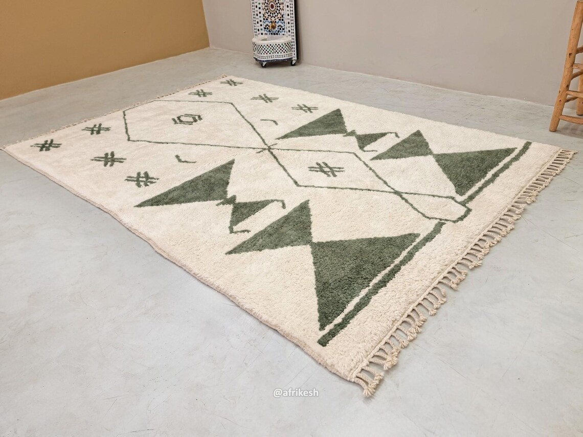 Shadi– Beni Ourain Green and White Moroccan Rug – Custom Geometric Rug - Image 3