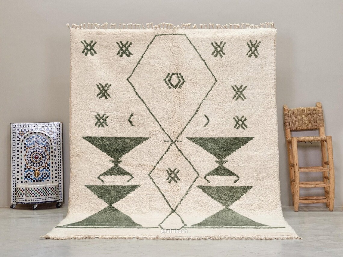 Shadi– Beni Ourain Green and White Moroccan Rug – Custom Geometric Rug - Image 2