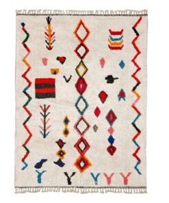 Tazarzit – Moroccan Beni Ourain Artistic Rug- Colorful Geometric Azilal Carpet