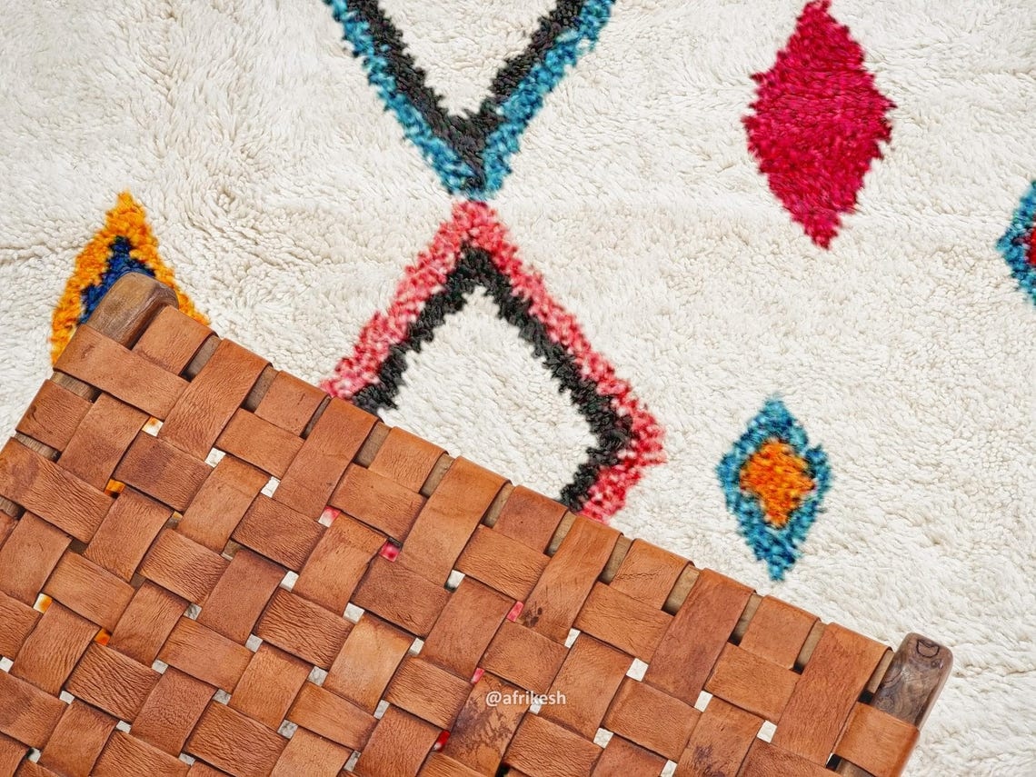 Tazarzit – Moroccan Beni Ourain Artistic Rug- Colorful Geometric Azilal Carpet - Image 5