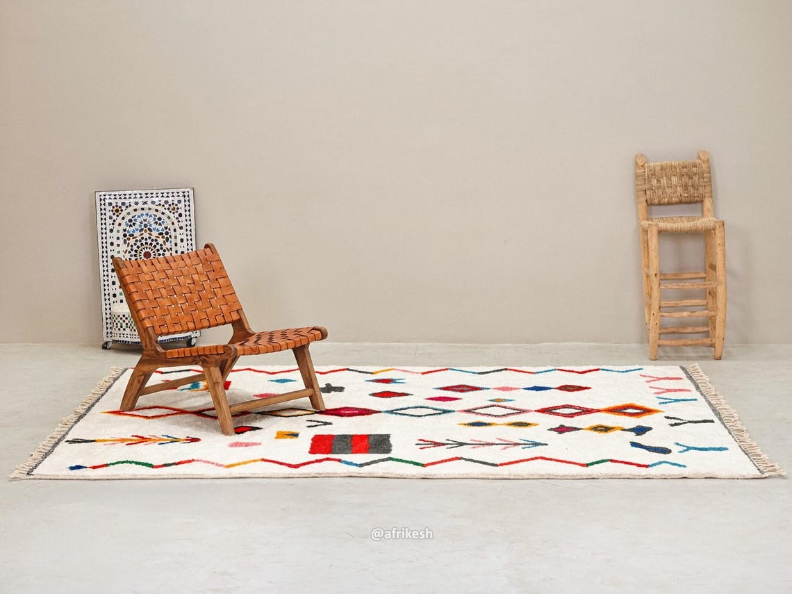 Tazarzit – Moroccan Beni Ourain Artistic Rug- Colorful Geometric Azilal Carpet - Image 4