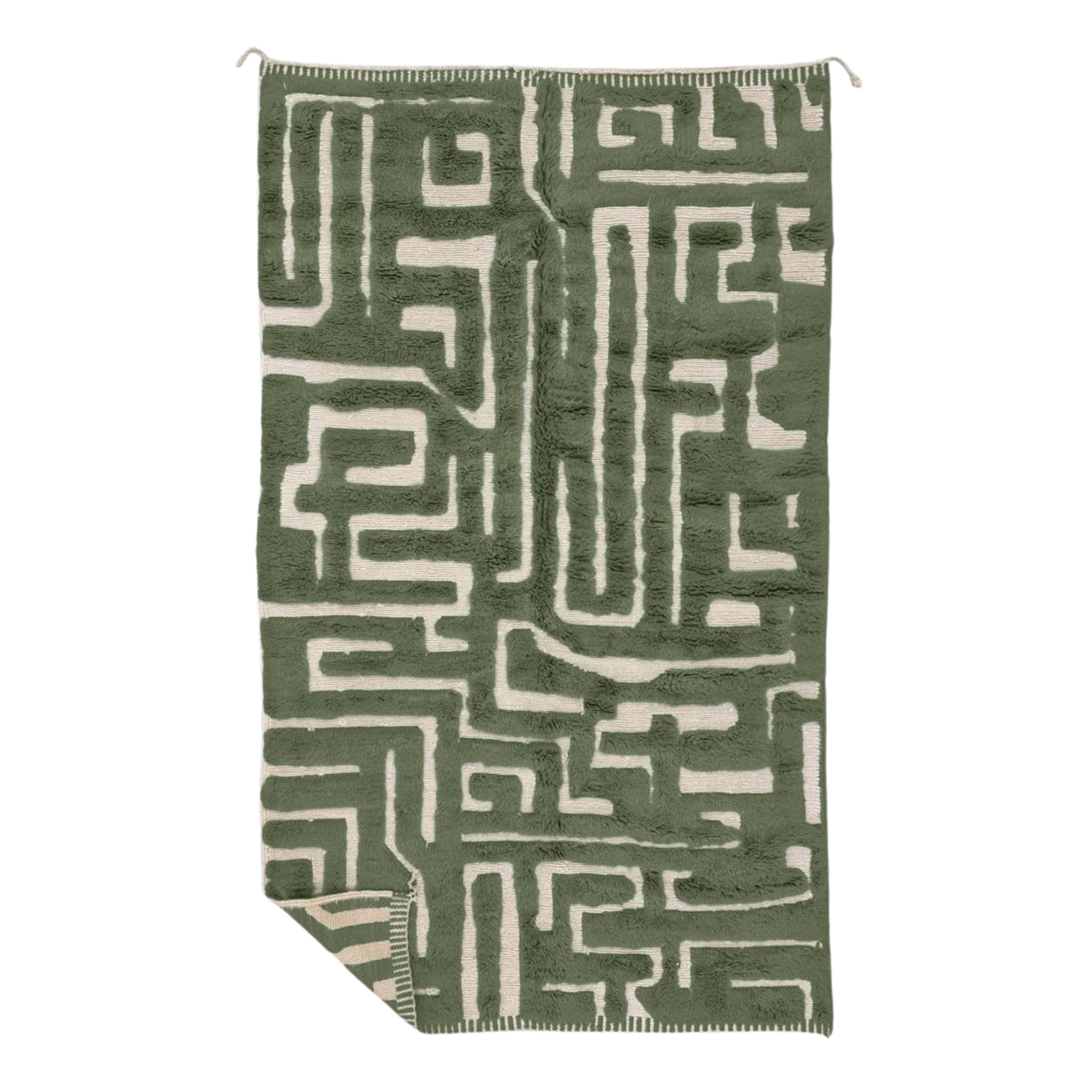 Tazgzout – Dark Green And White Mororccan Rug – Beni Mrirt Tufted Rug