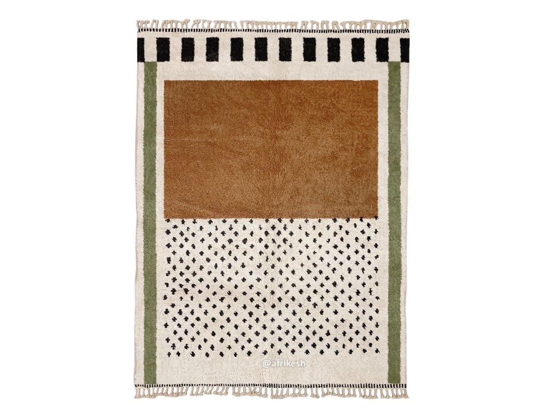 Timsal – Beni Ourain Custom Moroccan Rug – White and Brown Dotted Rug
