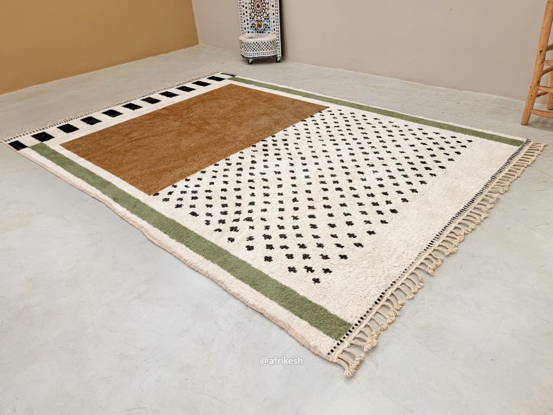 Timsal – Beni Ourain Custom Moroccan Rug – White and Brown Dotted Rug - Image 3