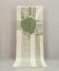 Alternative view of Nawat – Green & White Moroccan Rug – Beni Ourain Striped Runner