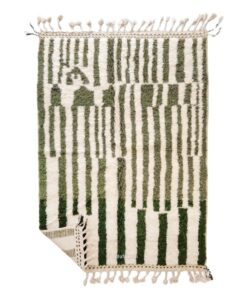 Shawia - Green And White Moroccan  Rug - Beni Ourain Stirped Carpet 5x7