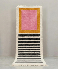 Alternative view of Sollam – Pink & Orange Moroccan Rug – Custom Beni Ourain Runner with Black Stripes