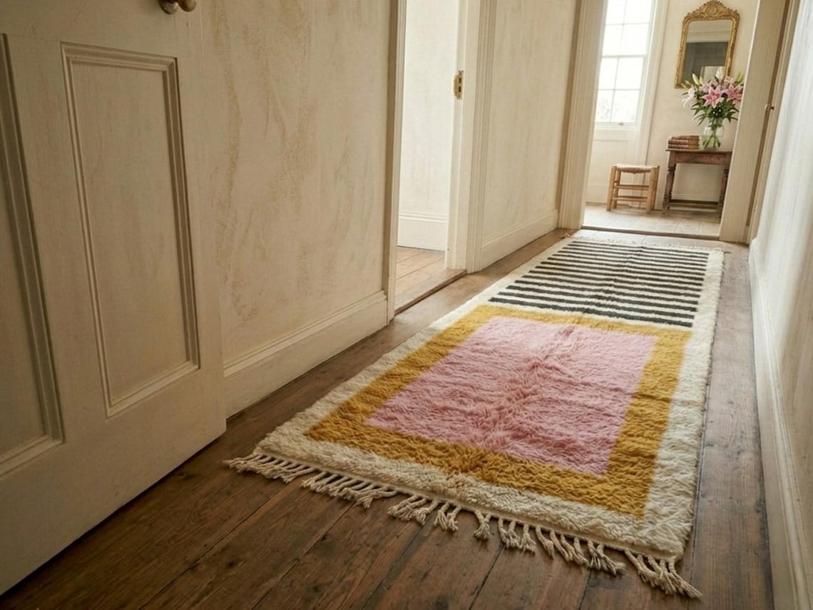 Sollam – Pink & Orange Moroccan Rug – Custom Beni Ourain Runner with Black Stripes - Image 5