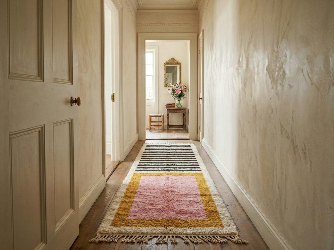 Sollam – Pink & Orange Moroccan Rug – Custom Beni Ourain Runner with Black Stripes - Image 4