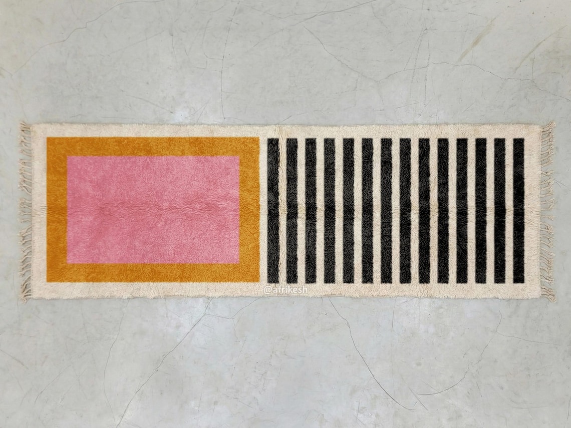 Sollam – Pink & Orange Moroccan Rug – Custom Beni Ourain Runner with Black Stripes - Image 6