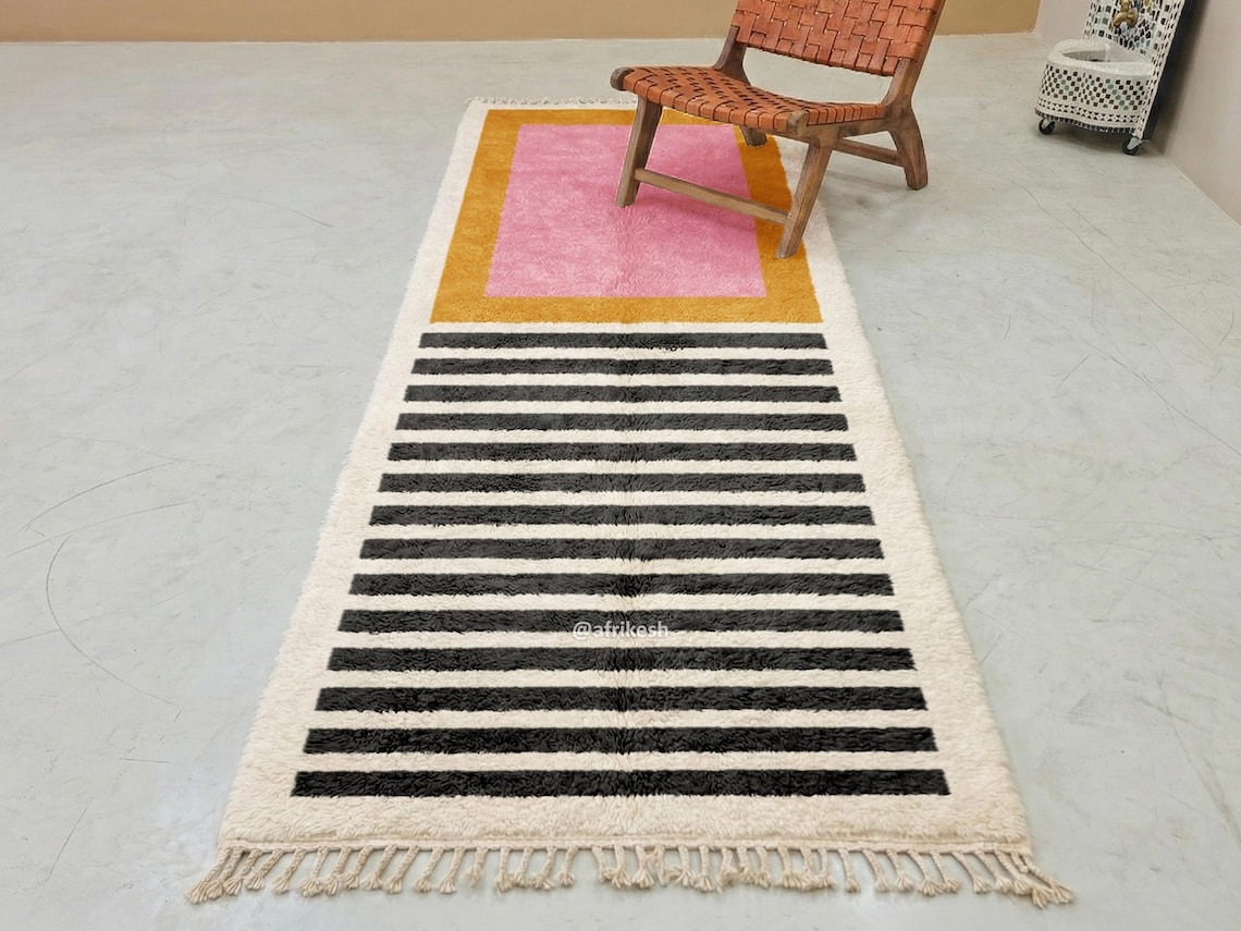 Sollam – Pink & Orange Moroccan Rug – Custom Beni Ourain Runner with Black Stripes - Image 3