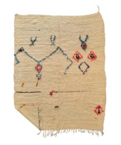 Aksil-    Azilal Off White & Blue Rug 5x8 - Vintage Moroccan Rug- Geometric Carpet