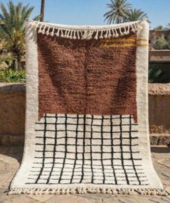 Alternative view of Ared - Brown And White Moroccan Rug - Beni Ourain Grid Carpet 5x8