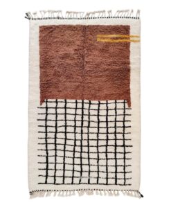 Ared - Brown And White Moroccan Rug - Beni Ourain Grid Carpet 5x8