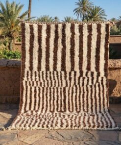 Alternative view of Shawia - Brown And White Moroccan  Rug - Beni Ourain Stirped Carpet 5x8